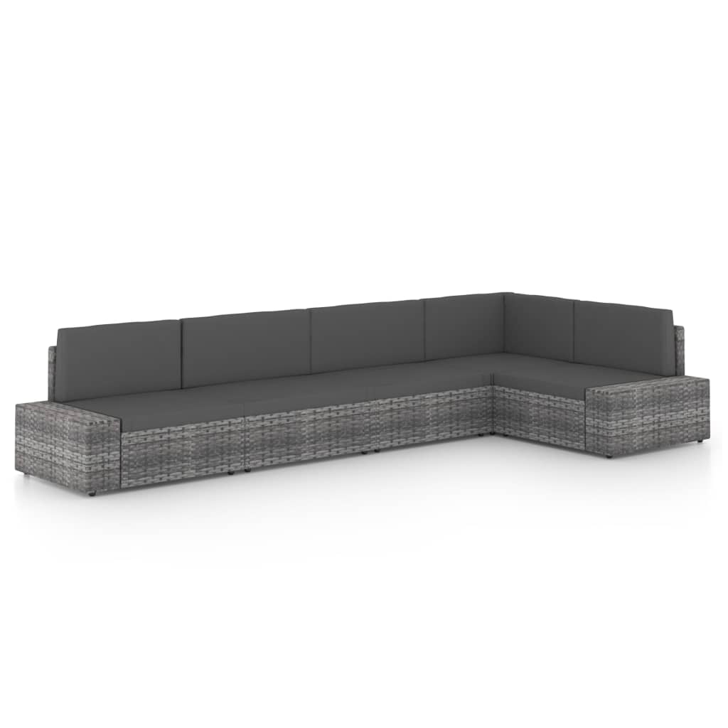 5-delige Loungeset met kussens poly rattan grijs is nu te koop bij PeponiXL, paradijselijk wonen!