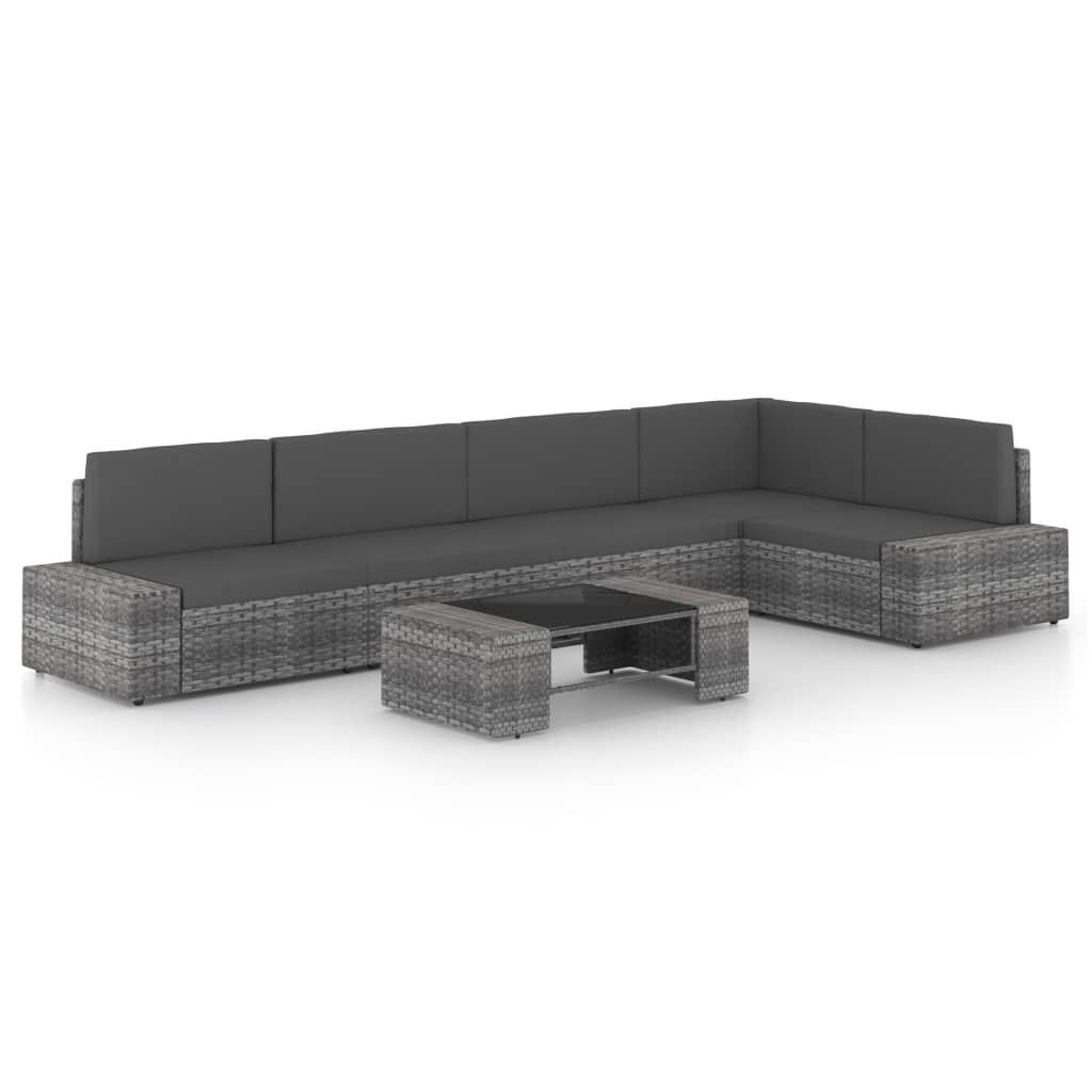 6-delige Loungeset met kussens poly rattan grijs is nu te koop bij PeponiXL, paradijselijk wonen!