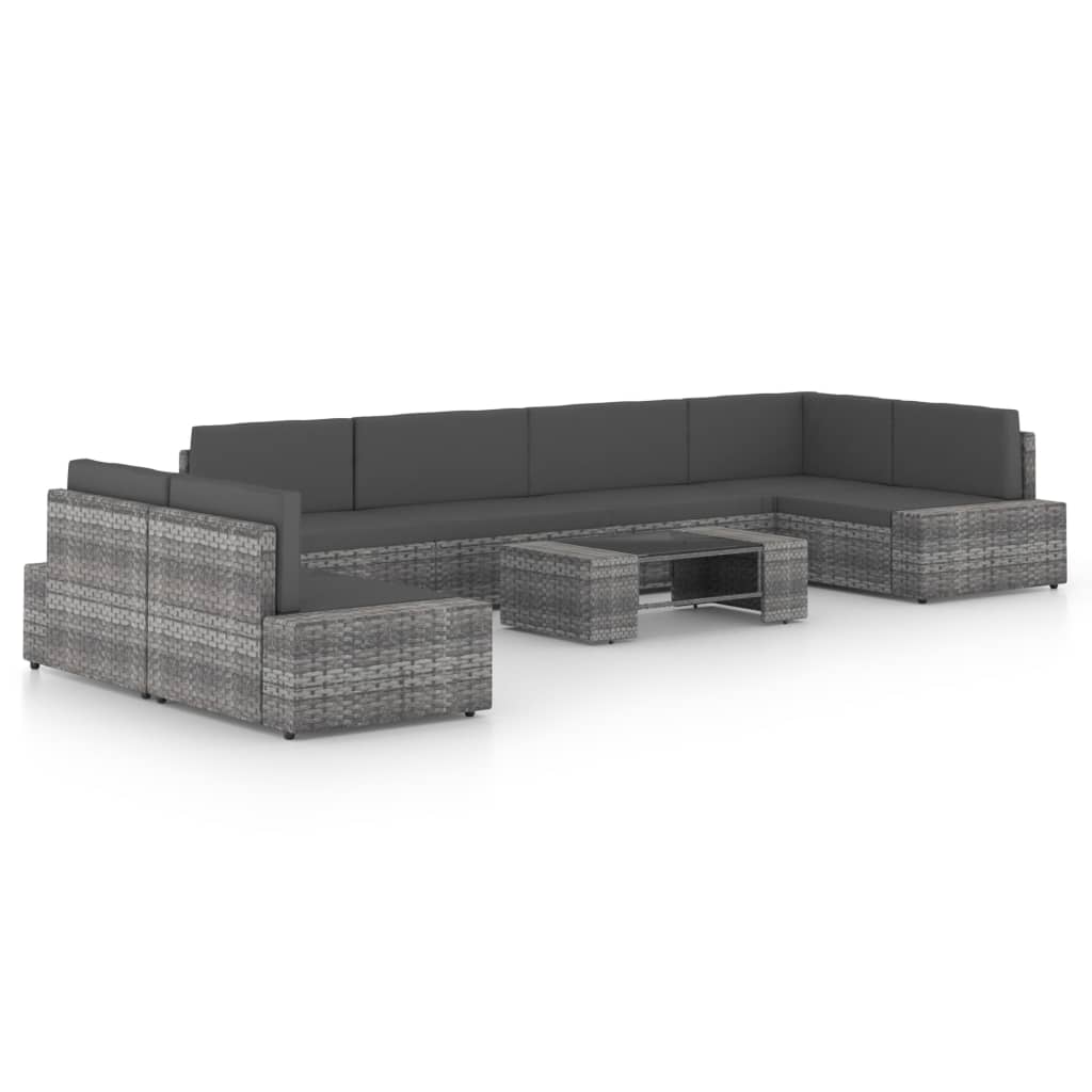 8-delige Loungeset met kussens poly rattan grijs is nu te koop bij PeponiXL, paradijselijk wonen!