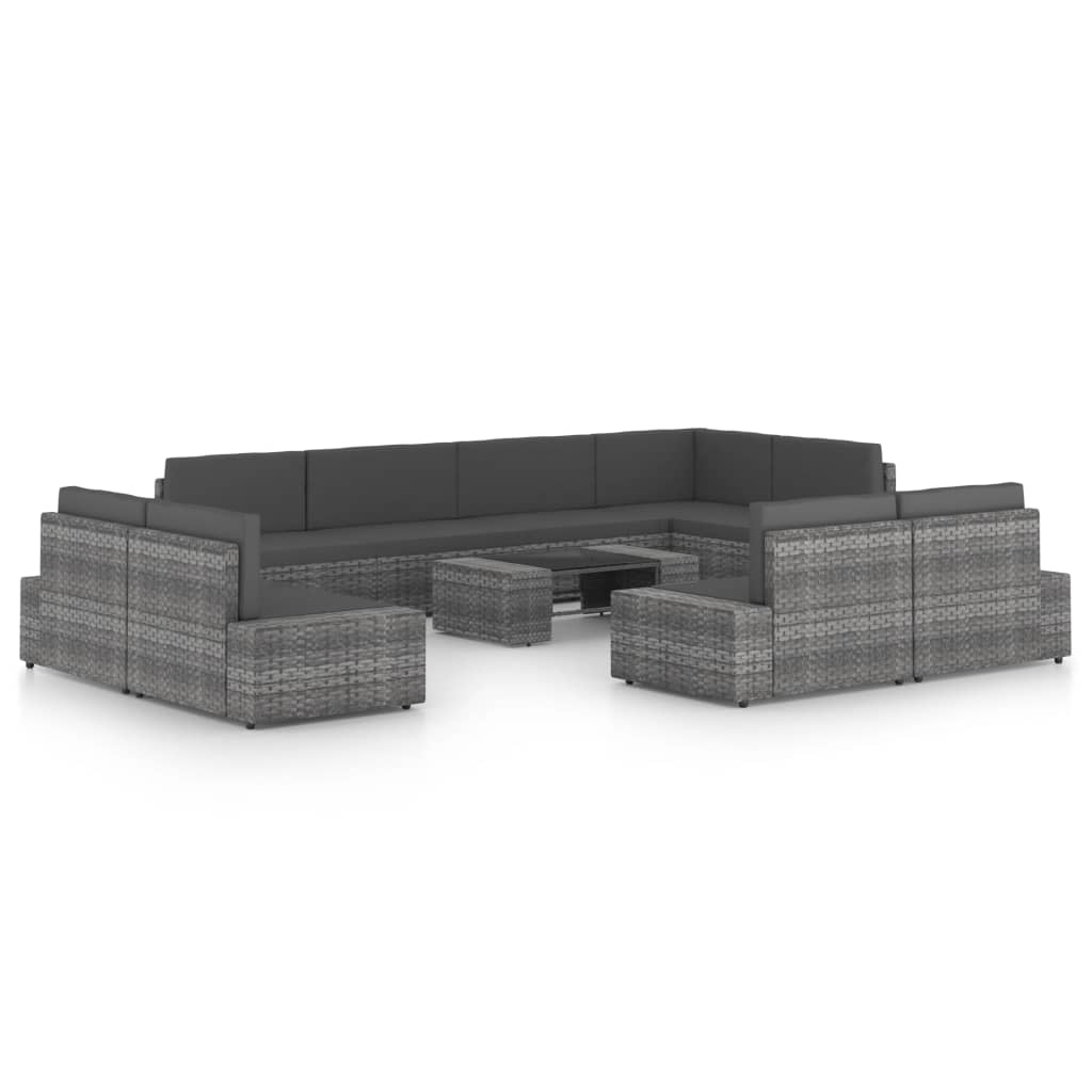 10-delige Loungeset met kussens poly rattan grijs is nu te koop bij PeponiXL, paradijselijk wonen!