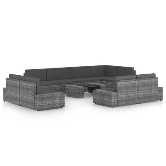 10-delige Loungeset met kussens poly rattan grijs is nu te koop bij PeponiXL, paradijselijk wonen!