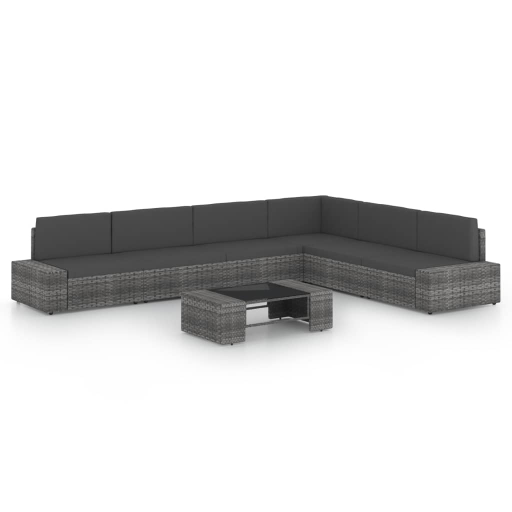 7-delige Loungeset met kussens poly rattan grijs is nu te koop bij PeponiXL, paradijselijk wonen!