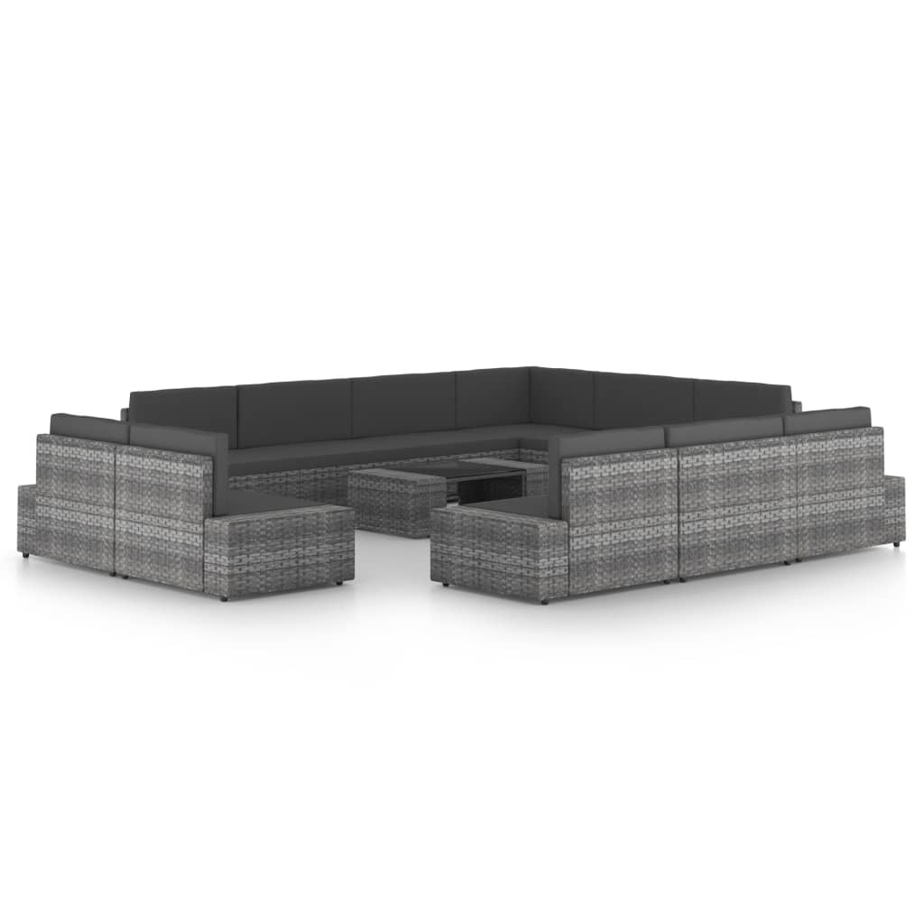 12-delige Loungeset met kussens poly rattan grijs is nu te koop bij PeponiXL, paradijselijk wonen!