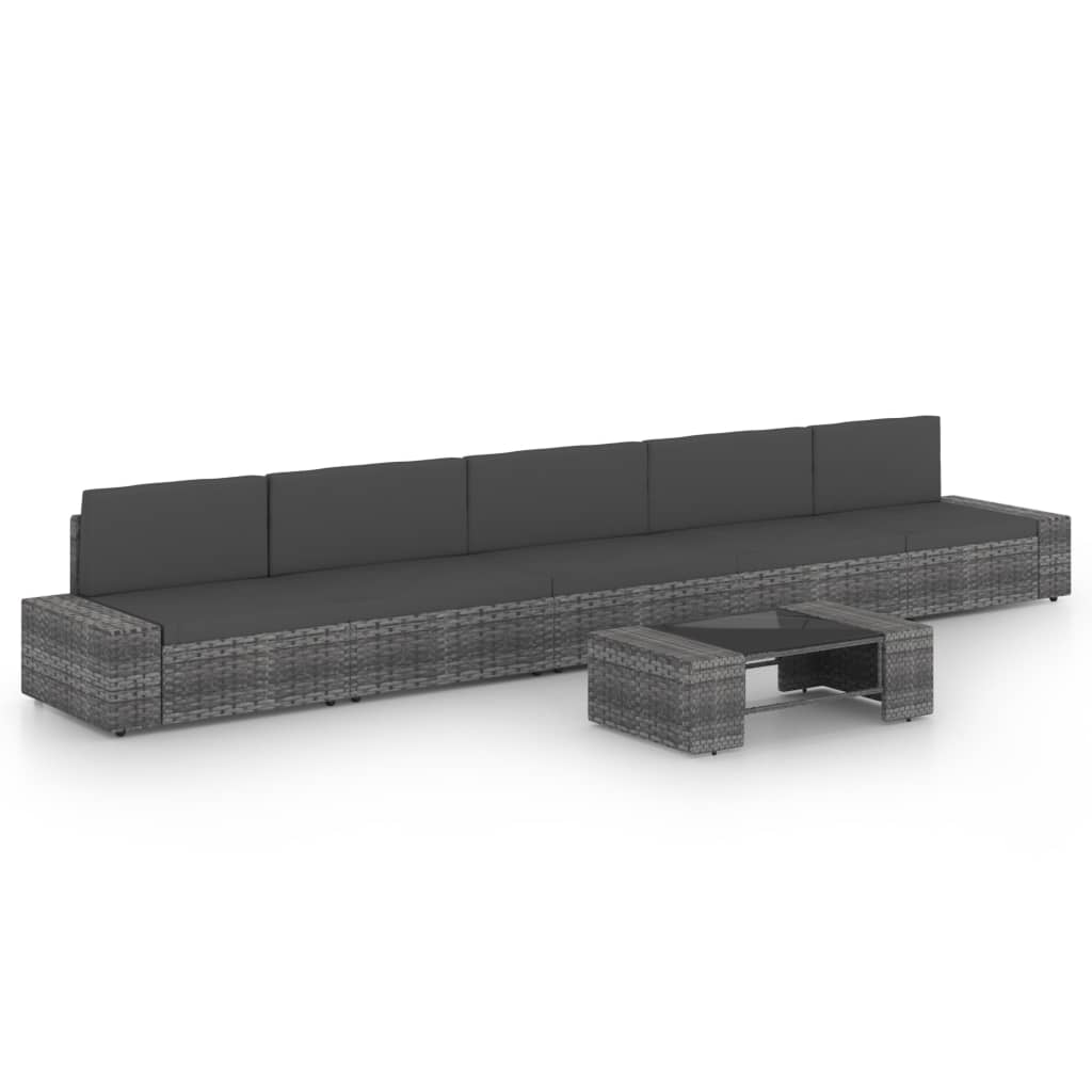 6-delige Loungeset met kussens poly rattan grijs is nu te koop bij PeponiXL, paradijselijk wonen!
