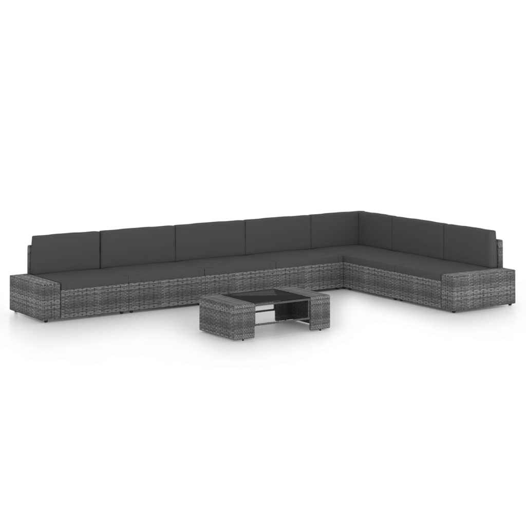 8-delige Loungeset met kussens poly rattan grijs is nu te koop bij PeponiXL, paradijselijk wonen!