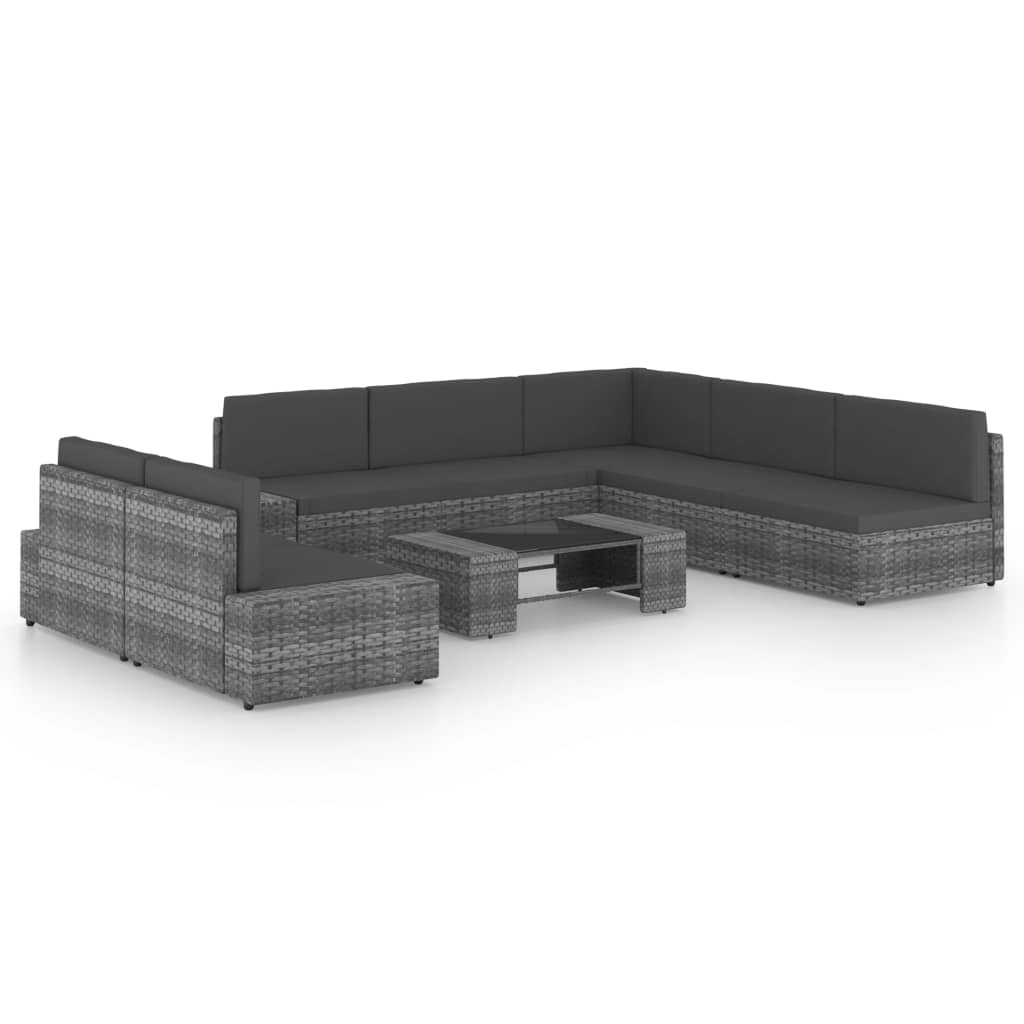 8-delige Loungeset met kussens poly rattan grijs is nu te koop bij PeponiXL, paradijselijk wonen!