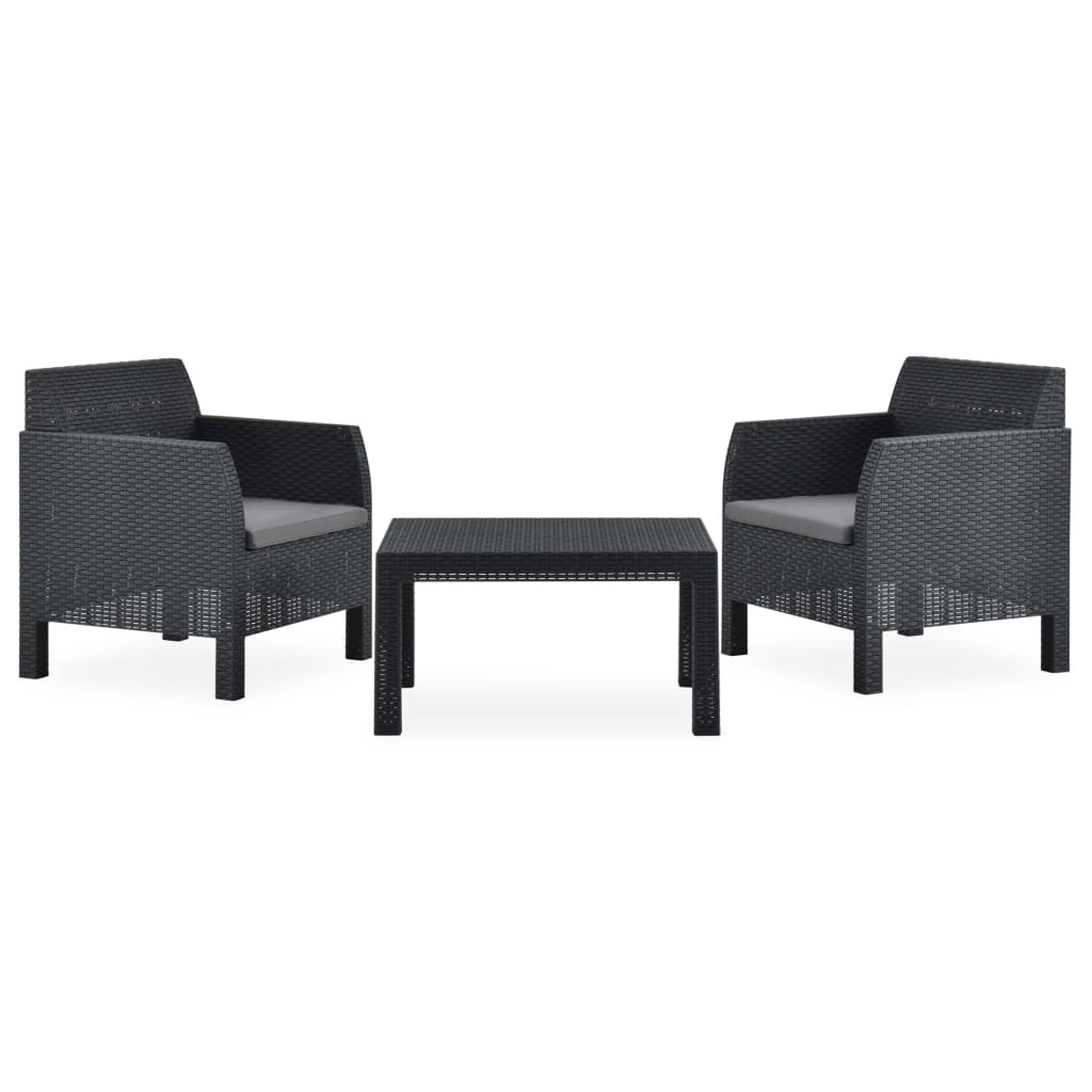 3-delige Loungeset met kussens PP rattan antracietkleurig is nu te koop bij PeponiXL, paradijselijk wonen!