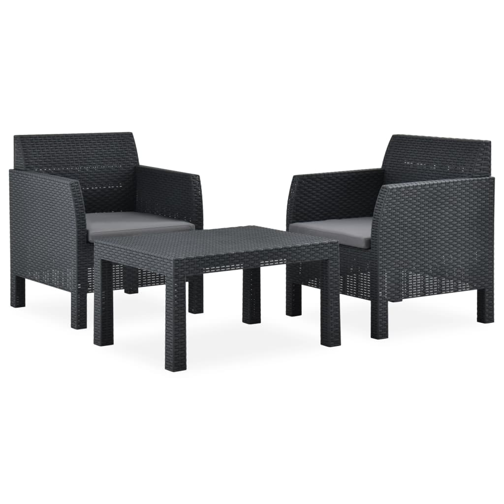 3-delige Loungeset met kussens PP rattan antracietkleurig is nu te koop bij PeponiXL, paradijselijk wonen!