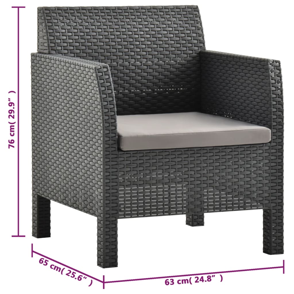 3-delige Loungeset met kussens PP rattan antracietkleurig is nu te koop bij PeponiXL, paradijselijk wonen!