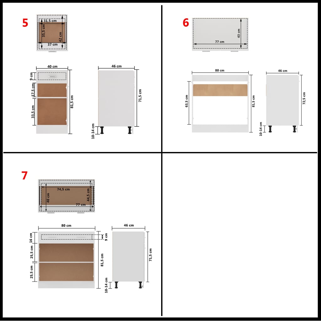 7-delige Keukenkastenset Lyon bewerkt hout wit is nu te koop bij PeponiXL, paradijselijk wonen!