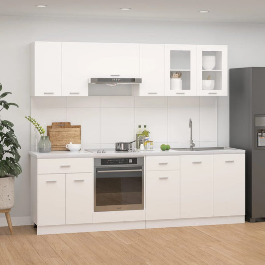 8-delige Keukenkastenset Lyon bewerkt hout wit is nu te koop bij PeponiXL, paradijselijk wonen!