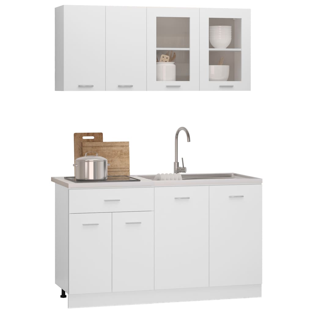4-delige Keukenkastenset Lyon bewerkt hout wit is nu te koop bij PeponiXL, paradijselijk wonen!