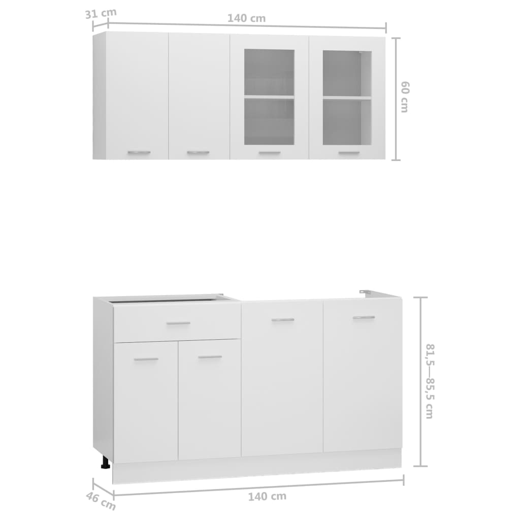 4-delige Keukenkastenset Lyon bewerkt hout wit is nu te koop bij PeponiXL, paradijselijk wonen!