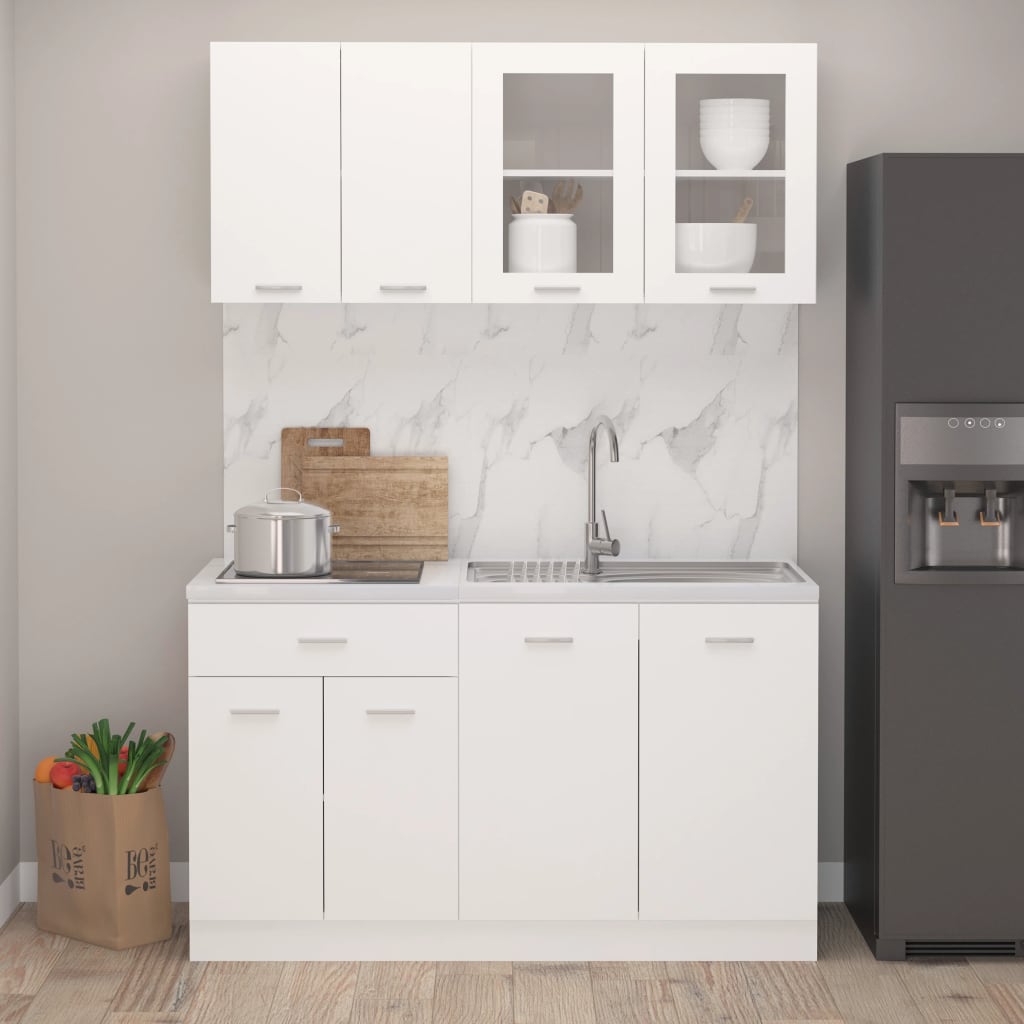 4-delige Keukenkastenset Lyon bewerkt hout wit is nu te koop bij PeponiXL, paradijselijk wonen!