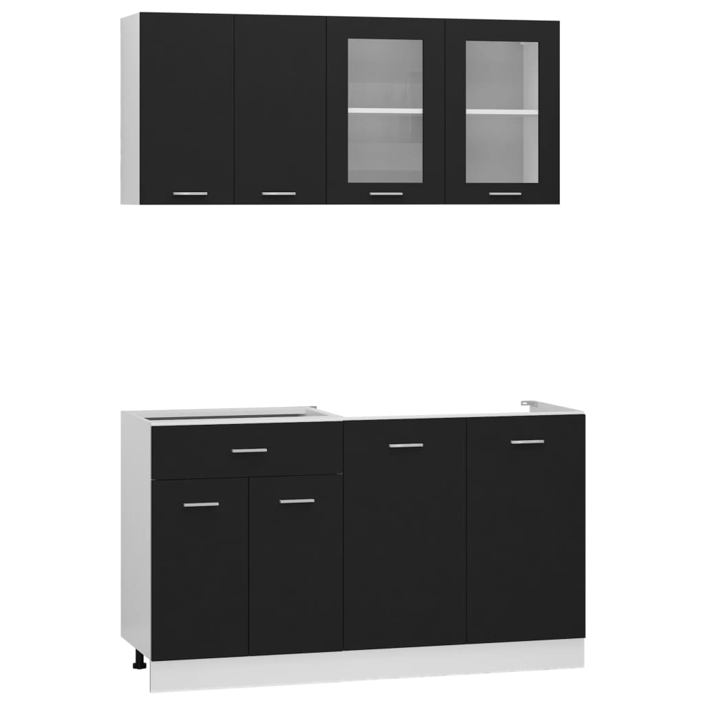 4-delige Keukenkastenset Lyon bewerkt hout zwart is nu te koop bij PeponiXL, paradijselijk wonen!
