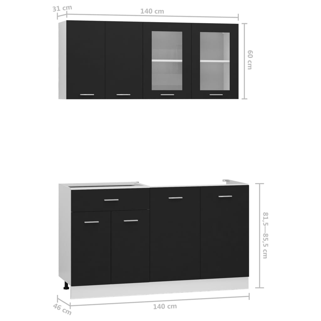 4-delige Keukenkastenset Lyon bewerkt hout zwart is nu te koop bij PeponiXL, paradijselijk wonen!