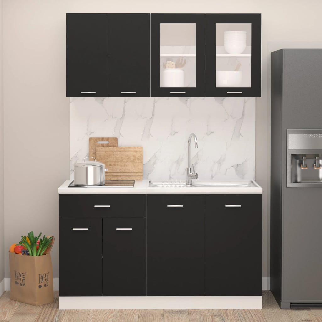 4-delige Keukenkastenset Lyon bewerkt hout zwart is nu te koop bij PeponiXL, paradijselijk wonen!