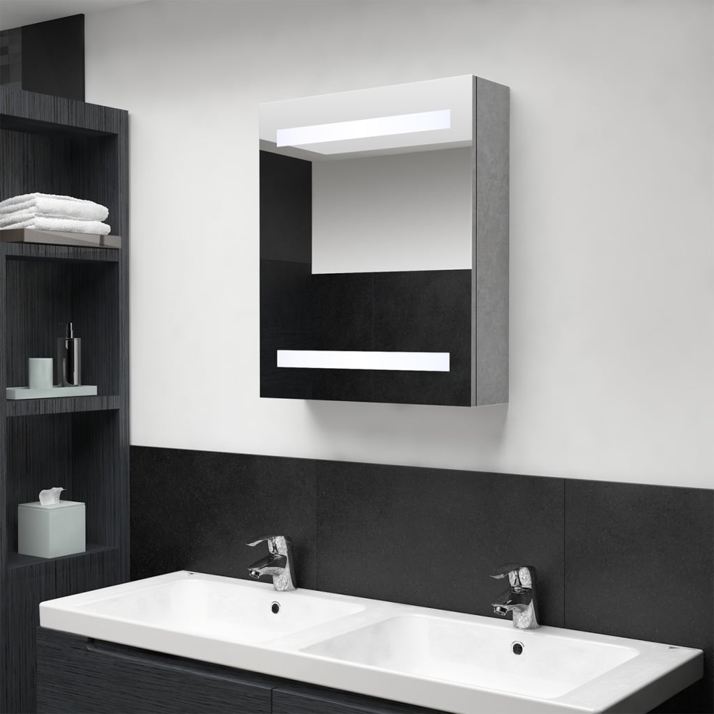 Badkamerkast met spiegel en LED 50x14x60 cm betongrijs is nu te koop bij PeponiXL, paradijselijk wonen!