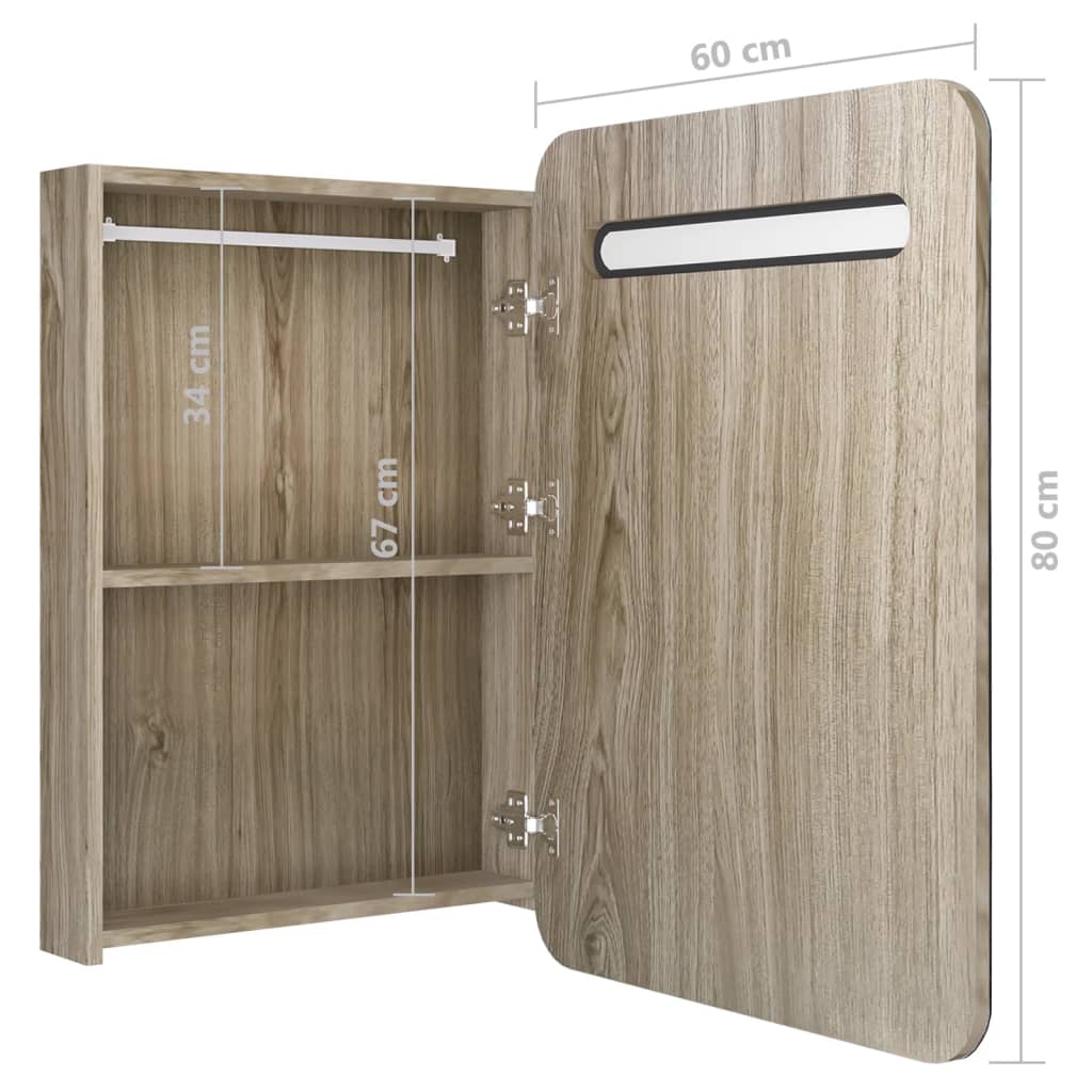 Badkamerkast met spiegel en LED 60x11x80 cm eikenkleurig is nu te koop bij PeponiXL, paradijselijk wonen!