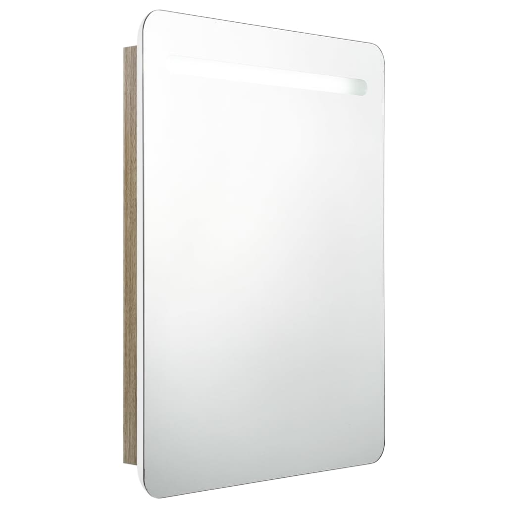 Badkamerkast met spiegel en LED 60x11x80 cm wit en eikenkleurig is nu te koop bij PeponiXL, paradijselijk wonen!