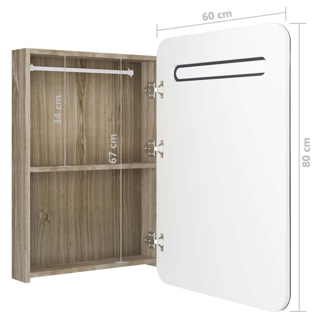 Badkamerkast met spiegel en LED 60x11x80 cm wit en eikenkleurig is nu te koop bij PeponiXL, paradijselijk wonen!