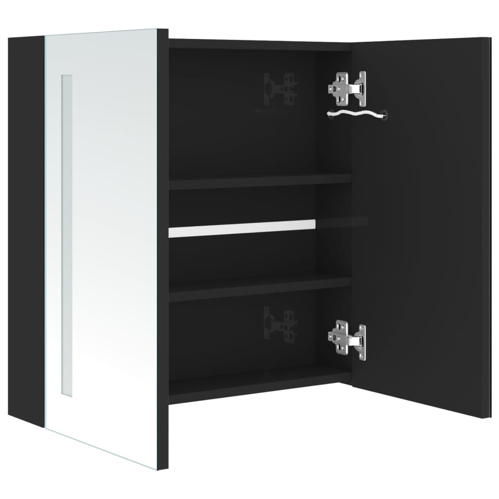 Badkamerkast met spiegel en LED 62x14x60 cm glanzend zwart is nu te koop bij PeponiXL, paradijselijk wonen!