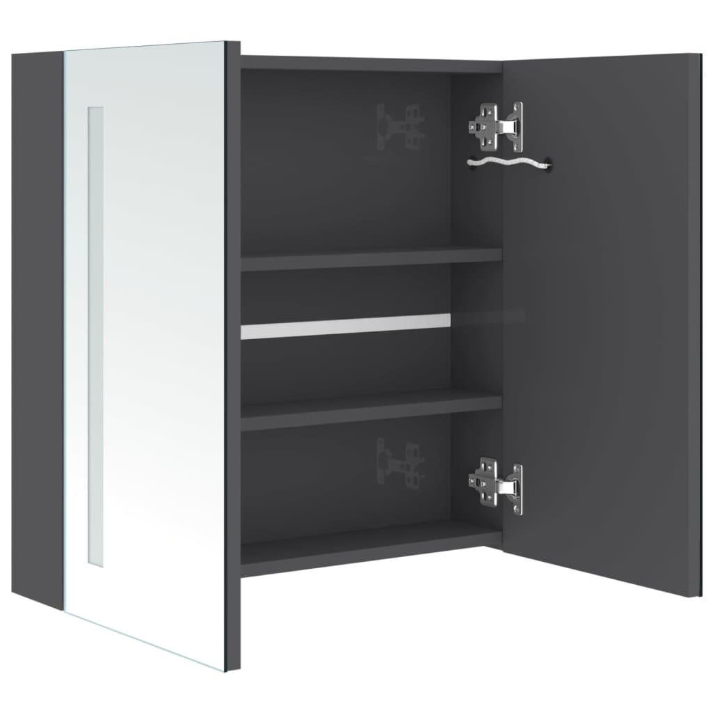 Badkamerkast met spiegel en LED 62x14x60 cm glanzend grijs is nu te koop bij PeponiXL, paradijselijk wonen!