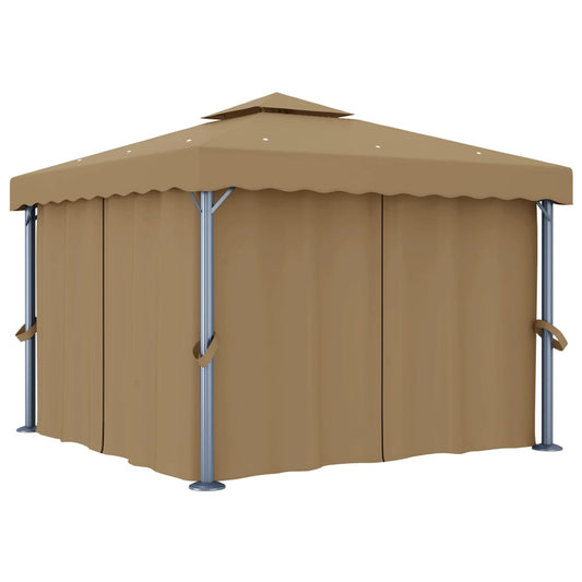 Prieel met gordijn 3x3 m aluminium taupe is nu te koop bij PeponiXL, paradijselijk wonen!