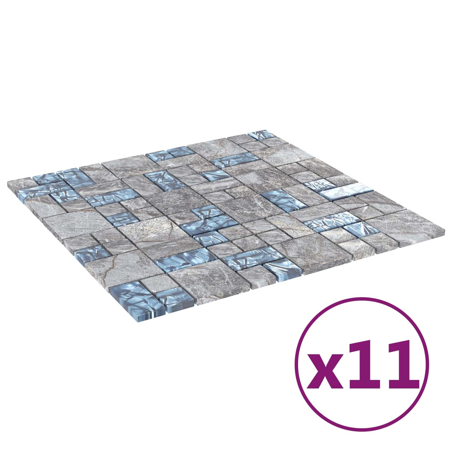 Mozaïek Tegel 11 pcs Grijs en Blauw 50 x 50 cm Glas is nu te koop bij PeponiXL, paradijselijk wonen!