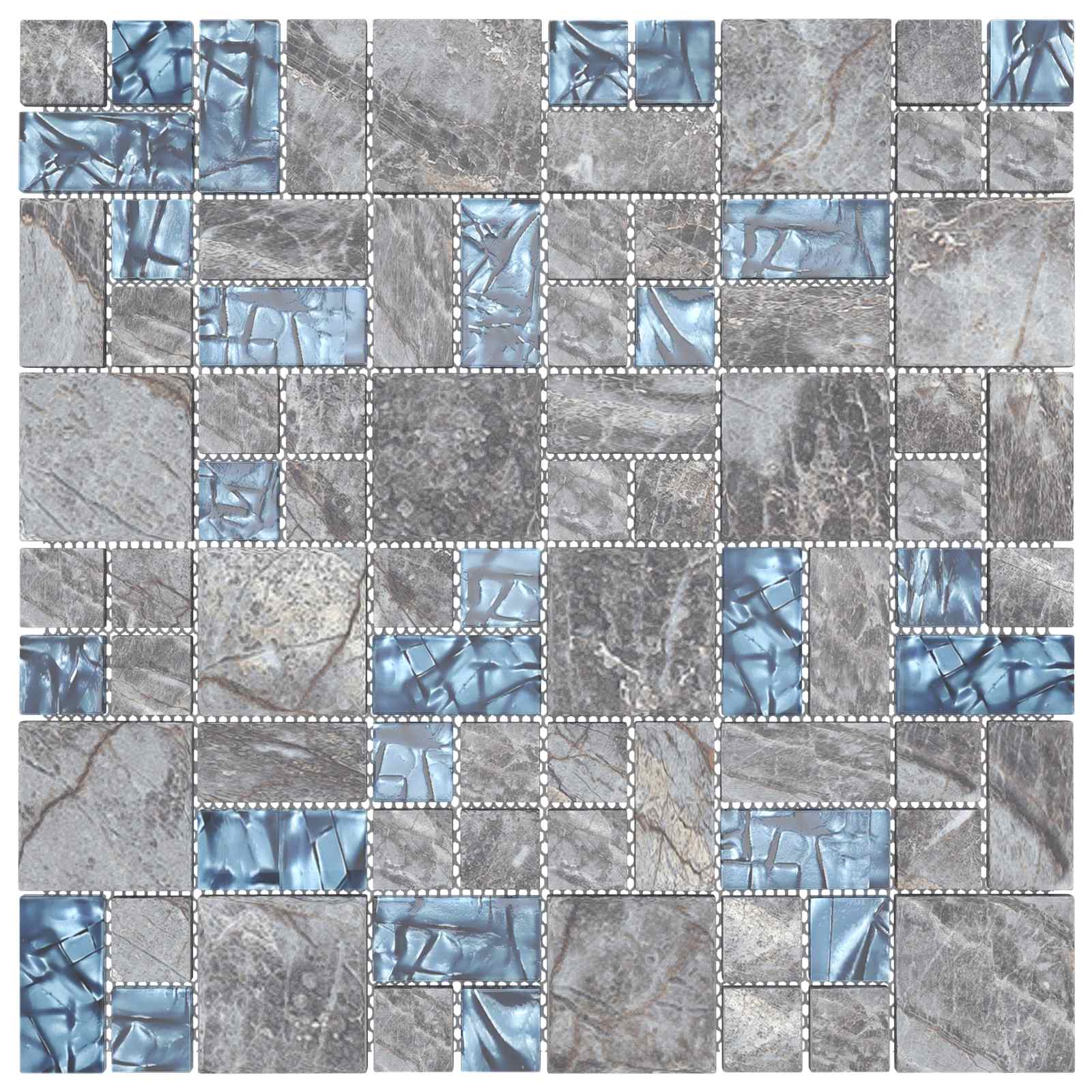 Mozaïek Tegel 22 pcs Grijs en Blauw 50 x 50 cm Glas is nu te koop bij PeponiXL, paradijselijk wonen!