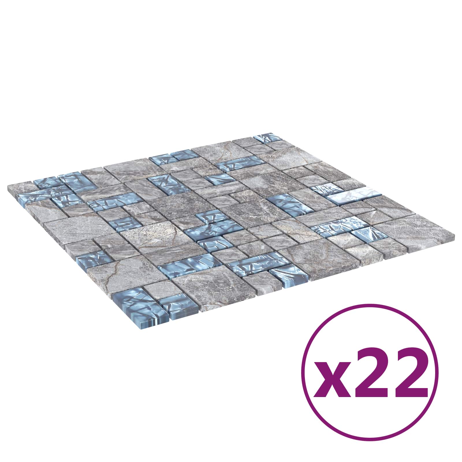 Mozaïek Tegel 22 pcs Grijs en Blauw 50 x 50 cm Glas is nu te koop bij PeponiXL, paradijselijk wonen!