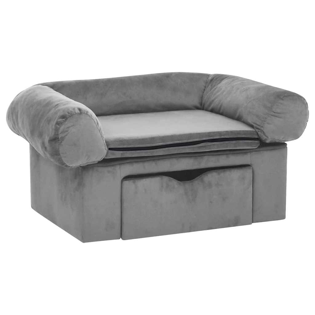 Hondenbank met lade 75x50x38 cm pluche grijs is nu te koop bij PeponiXL, paradijselijk wonen!
