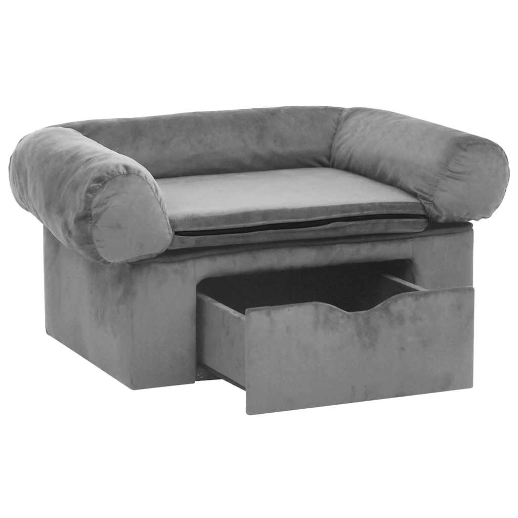 Hondenbank met lade 75x50x38 cm pluche grijs is nu te koop bij PeponiXL, paradijselijk wonen!