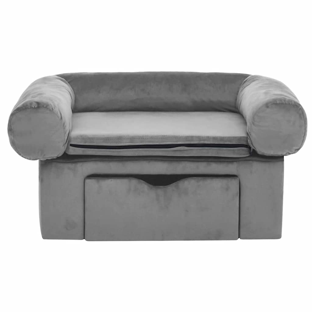 Hondenbank met lade 75x50x38 cm pluche grijs is nu te koop bij PeponiXL, paradijselijk wonen!