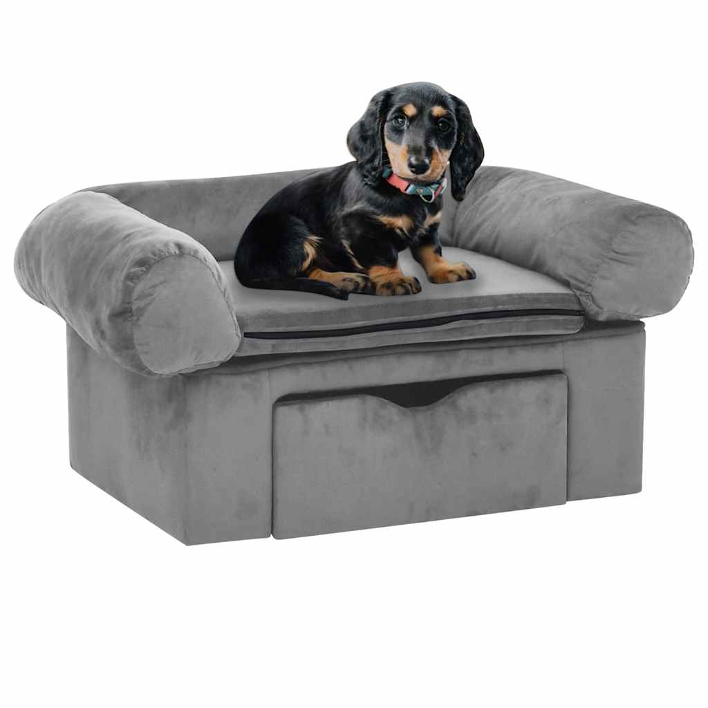 Hondenbank met lade 75x50x38 cm pluche grijs is nu te koop bij PeponiXL, paradijselijk wonen!