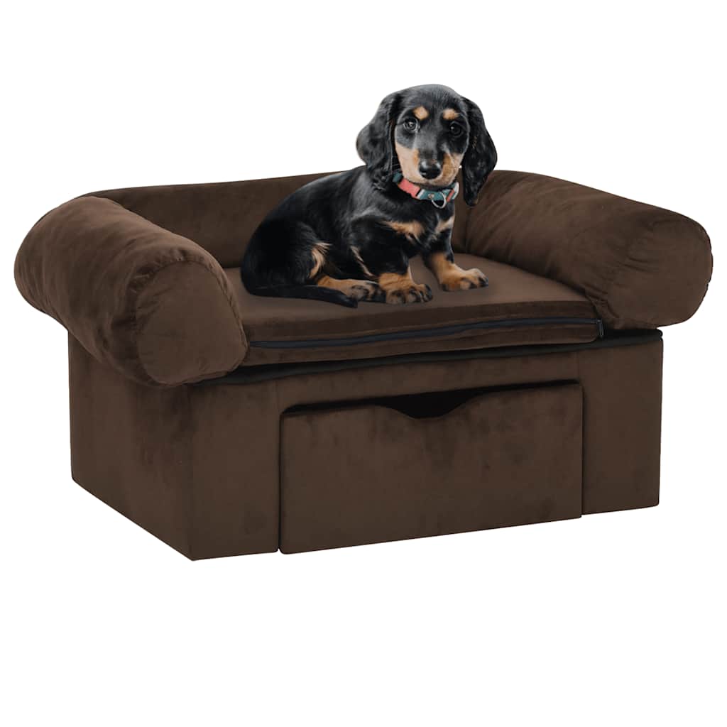 Hondenbank met lade 75x50x38 cm pluche bruin is nu te koop bij PeponiXL, paradijselijk wonen!