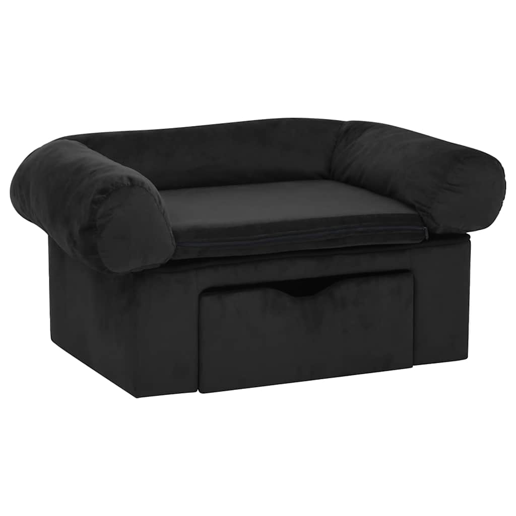 Hondenbank met lade 75x50x38 cm pluche zwart is nu te koop bij PeponiXL, paradijselijk wonen!