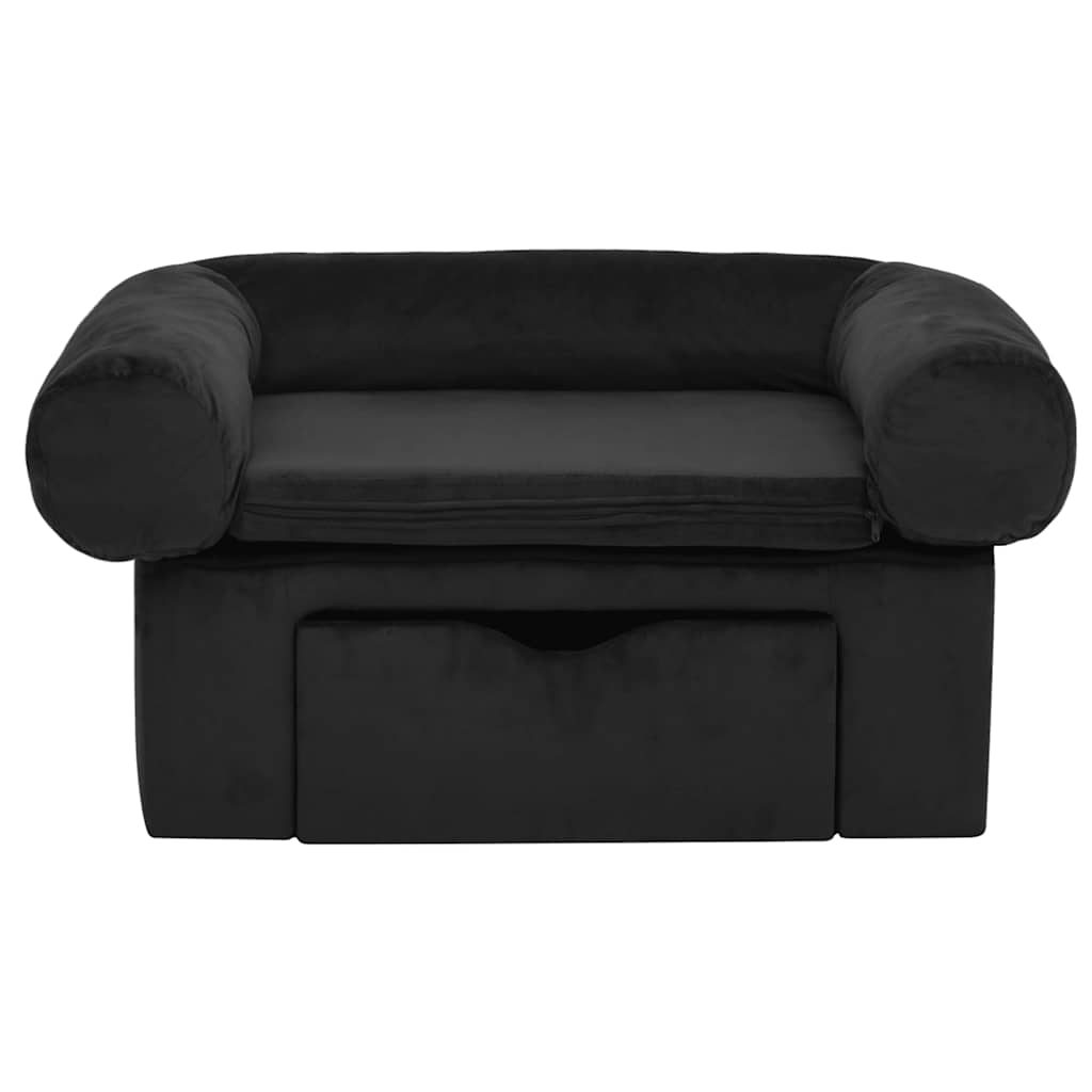 Hondenbank met lade 75x50x38 cm pluche zwart is nu te koop bij PeponiXL, paradijselijk wonen!