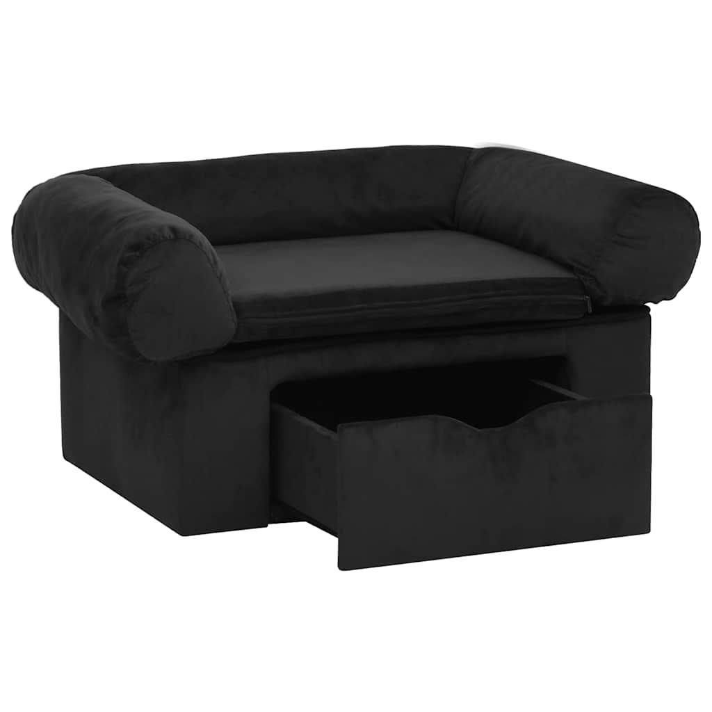 Hondenbank met lade 75x50x38 cm pluche zwart is nu te koop bij PeponiXL, paradijselijk wonen!