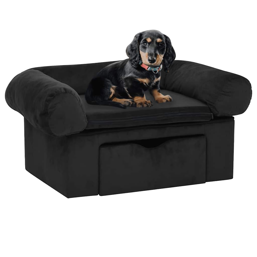 Hondenbank met lade 75x50x38 cm pluche zwart is nu te koop bij PeponiXL, paradijselijk wonen!