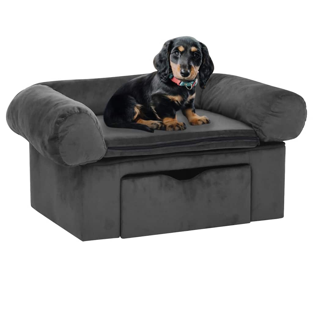 Hondenbank met lade 75x50x38 cm pluche donkergrijs is nu te koop bij PeponiXL, paradijselijk wonen!