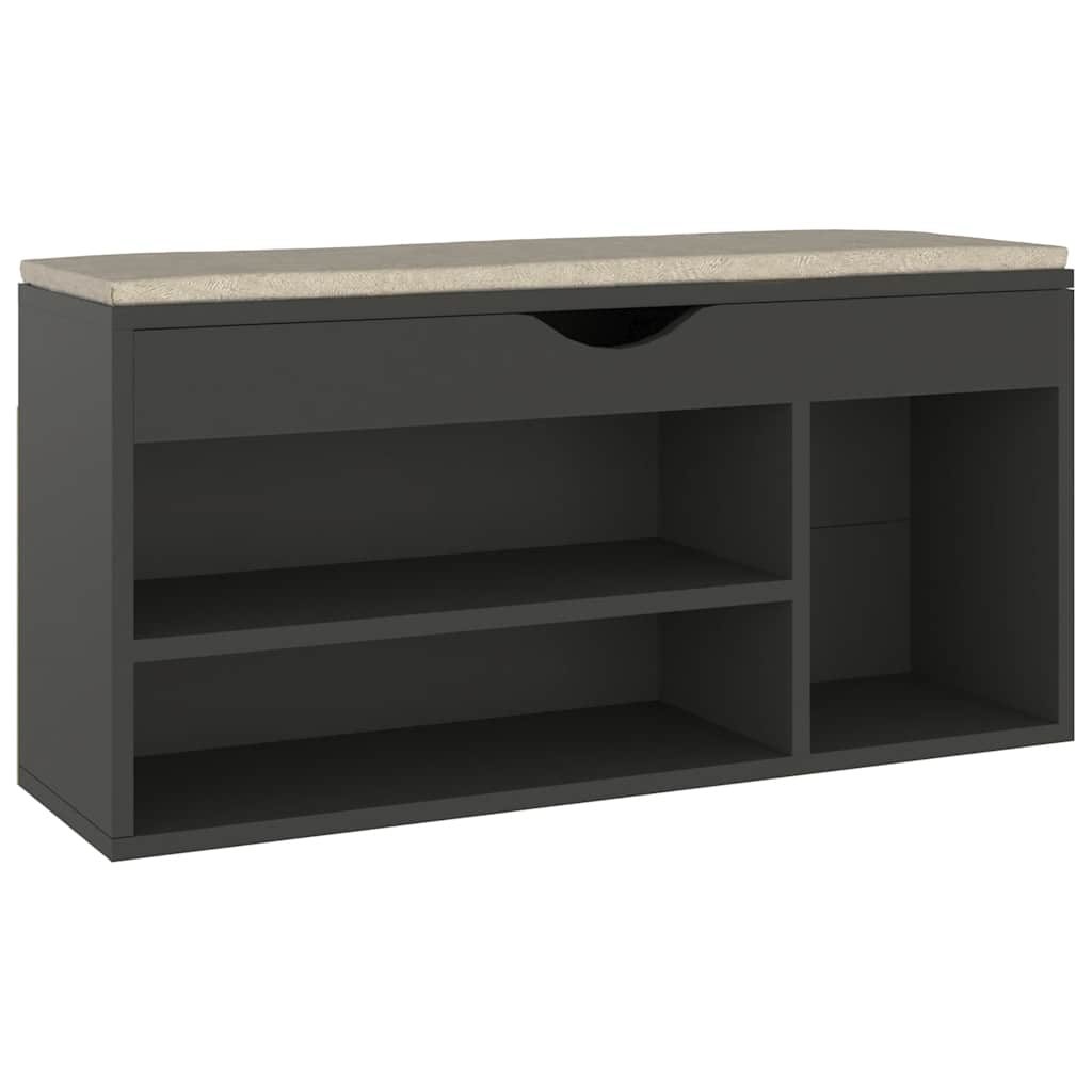Schoenenbank met kussen 104x30x49 cm bewerkt hout grijs is nu te koop bij PeponiXL, paradijselijk wonen!