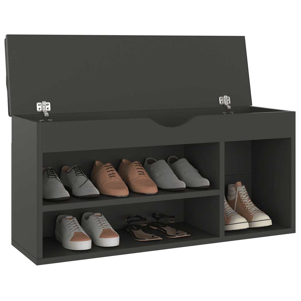 Schoenenbank met kussen 104x30x49 cm bewerkt hout grijs is nu te koop bij PeponiXL, paradijselijk wonen!