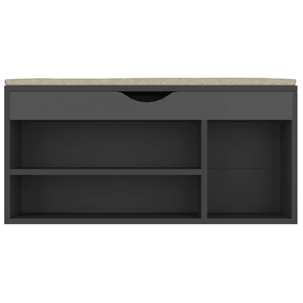 Schoenenbank met kussen 104x30x49 cm bewerkt hout grijs is nu te koop bij PeponiXL, paradijselijk wonen!