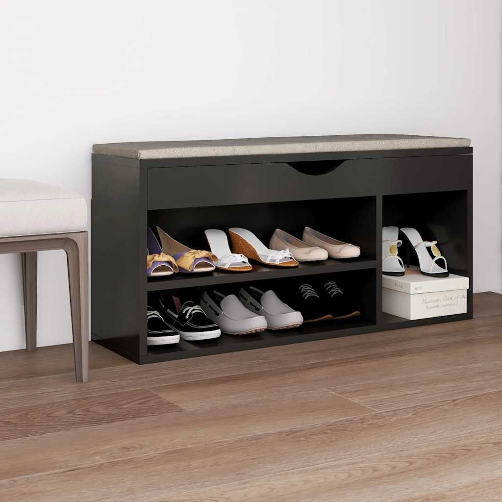 Schoenenbank met kussen 104x30x49 cm bewerkt hout grijs is nu te koop bij PeponiXL, paradijselijk wonen!