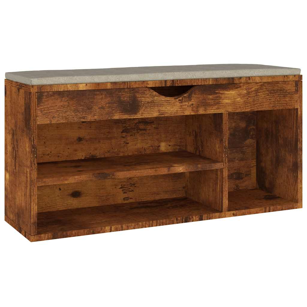 Schoenenbank met kussen 104x30x49 cm bewerkt hout gerookt eiken is nu te koop bij PeponiXL, paradijselijk wonen!