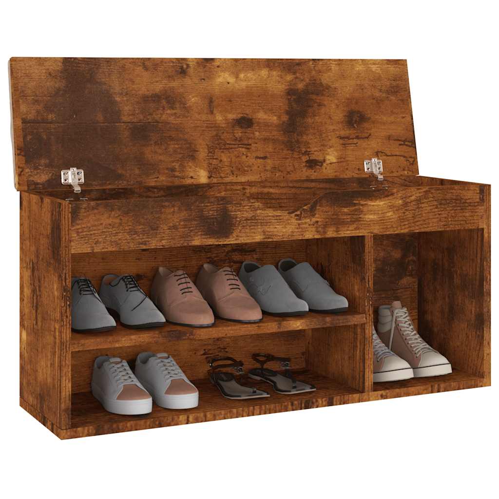 Schoenenbank met kussen 104x30x49 cm bewerkt hout gerookt eiken is nu te koop bij PeponiXL, paradijselijk wonen!