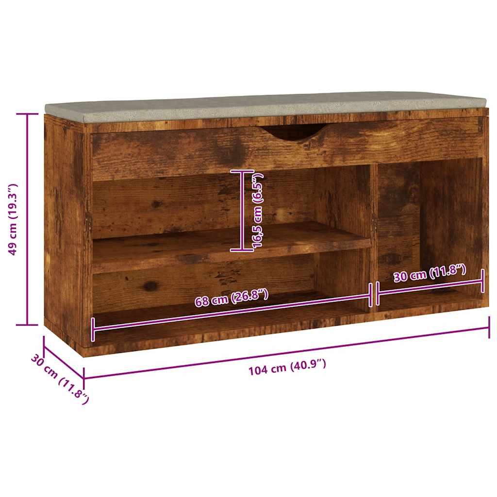 Schoenenbank met kussen 104x30x49 cm bewerkt hout gerookt eiken is nu te koop bij PeponiXL, paradijselijk wonen!