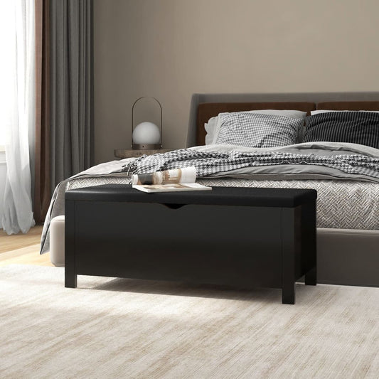 Opbergbox met kussen 105x40x45 cm bewerkt hout zwart is nu te koop bij PeponiXL, paradijselijk wonen!