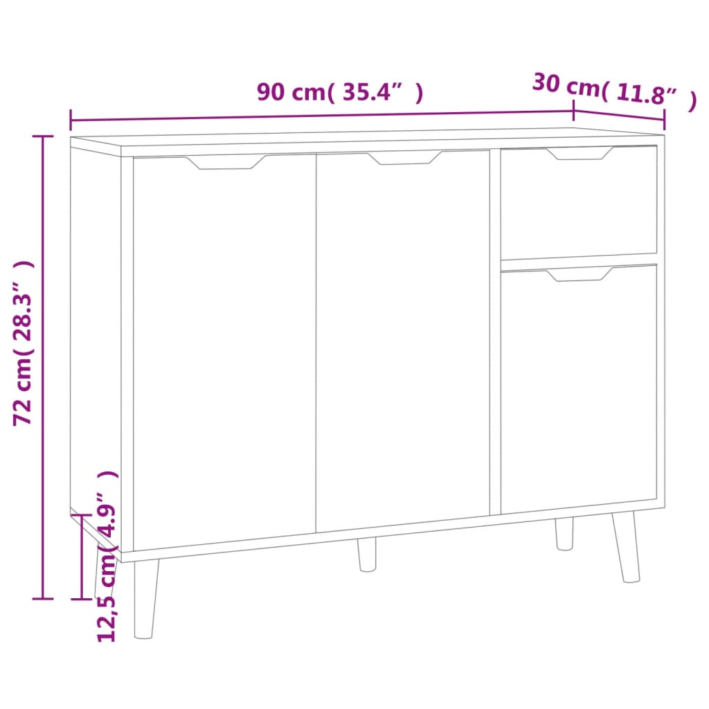 Dressoir 90x30x72 cm bewerkt hout wit
